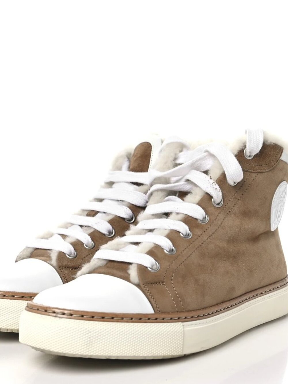 Hermes Suede Shearling Womens Jimmy High Top Sneakers 38 Camel